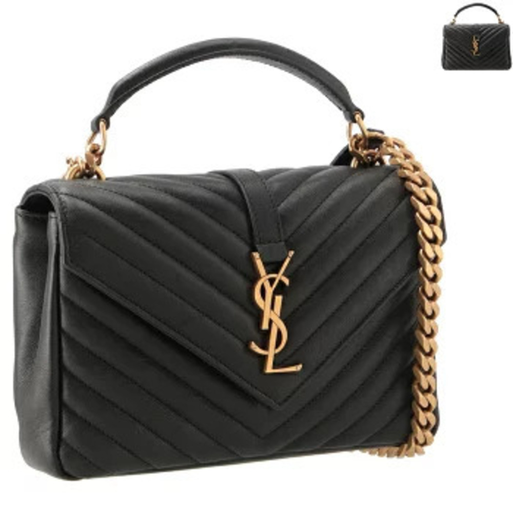 Saint Laurent Paris College Chevron Quilted Shoulder Bag Handbag Chain Strap - Picture 1 of 8